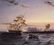 James Edward Buttersworth A U.S Frigate attacking a French Privateer oil painting